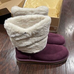 Koolaburra by UGG Suede Faux Fur Dezi Short Boots Plum Women Size 9